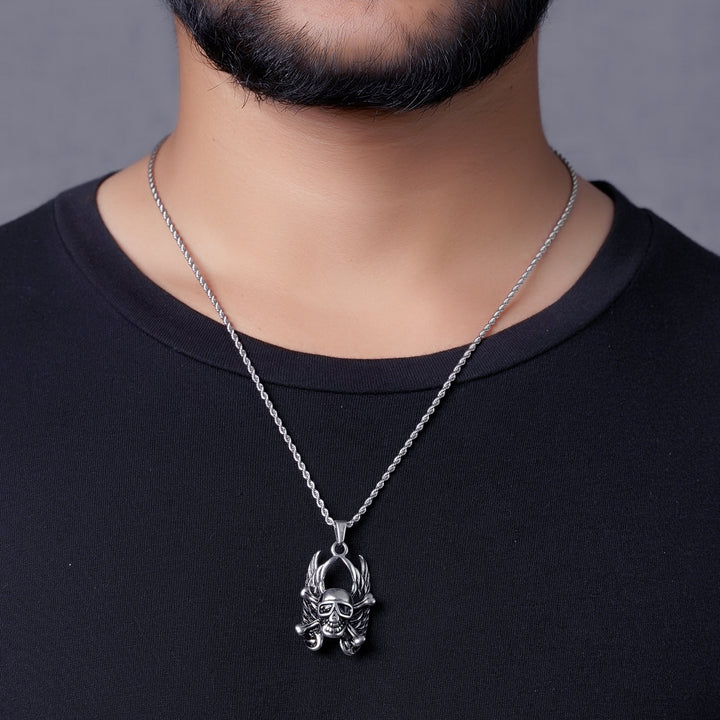 Cross Bone Skull - Rope (Silver)