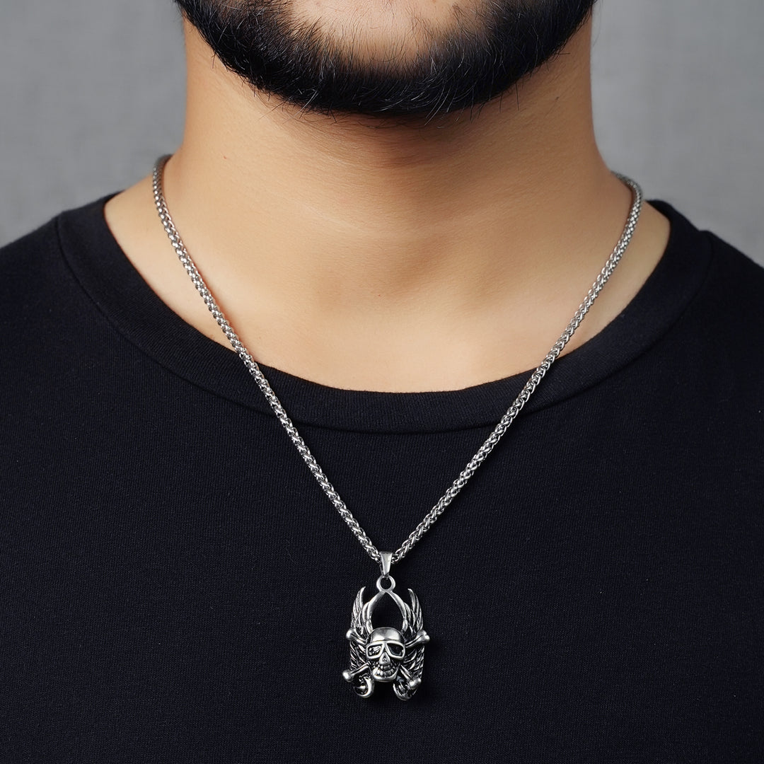 Cross Bone Skull Pendant (Silver)