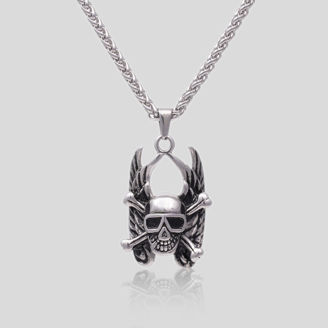 Cross Bone Skull Pendant (Silver)