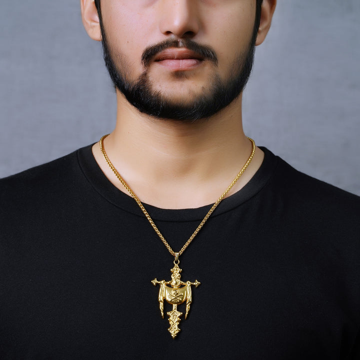 Cross Skull & Bone Pendant (Gold)