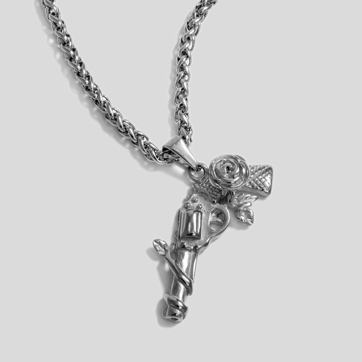 Gun & Rose Pendant (Silver)