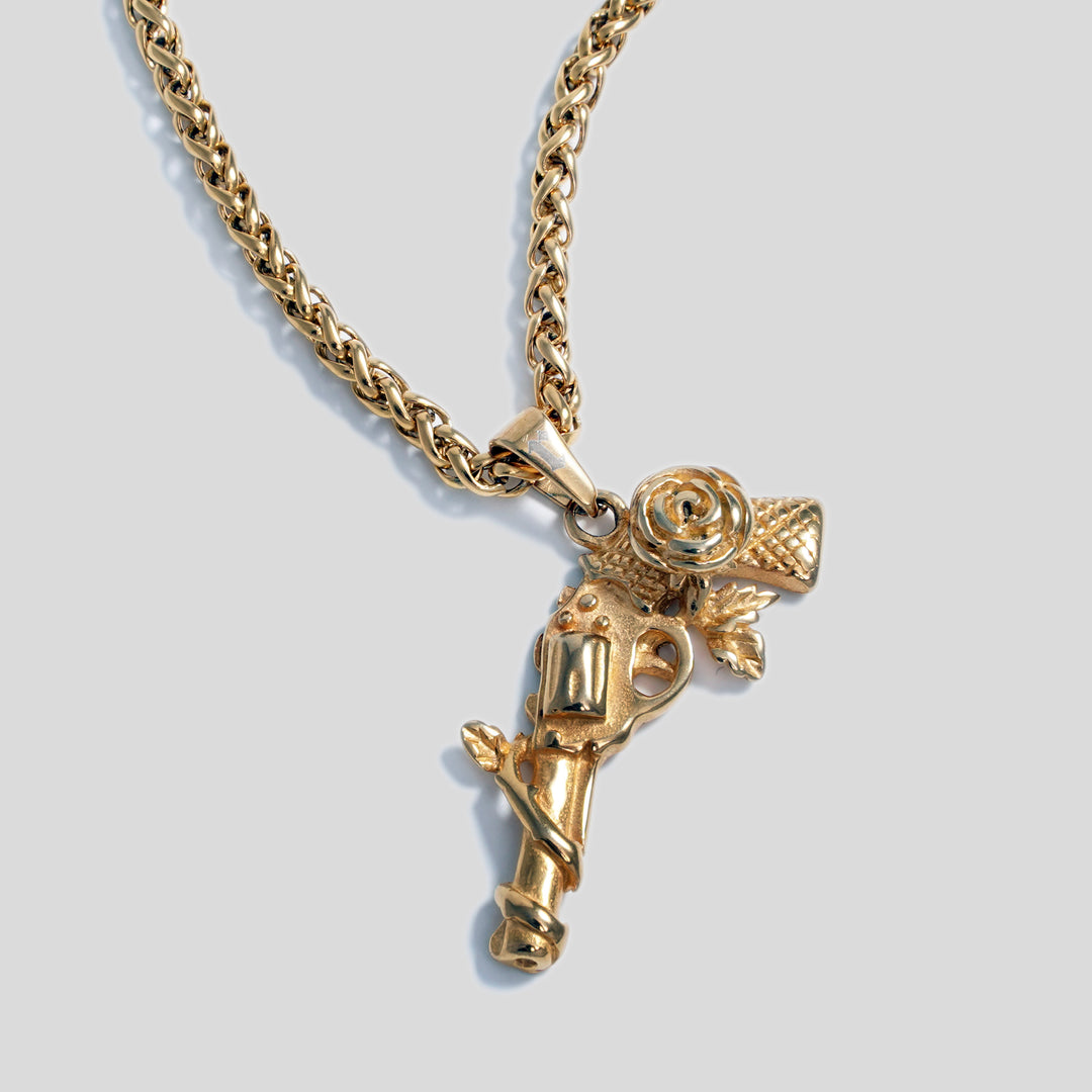 Gun & Rose Pendant (Gold)