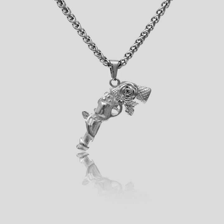 Gun & Rose Pendant (Silver)