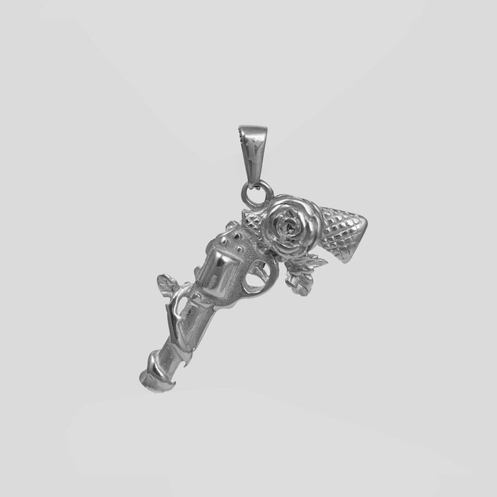 Gun & Rose Pendant (Silver)