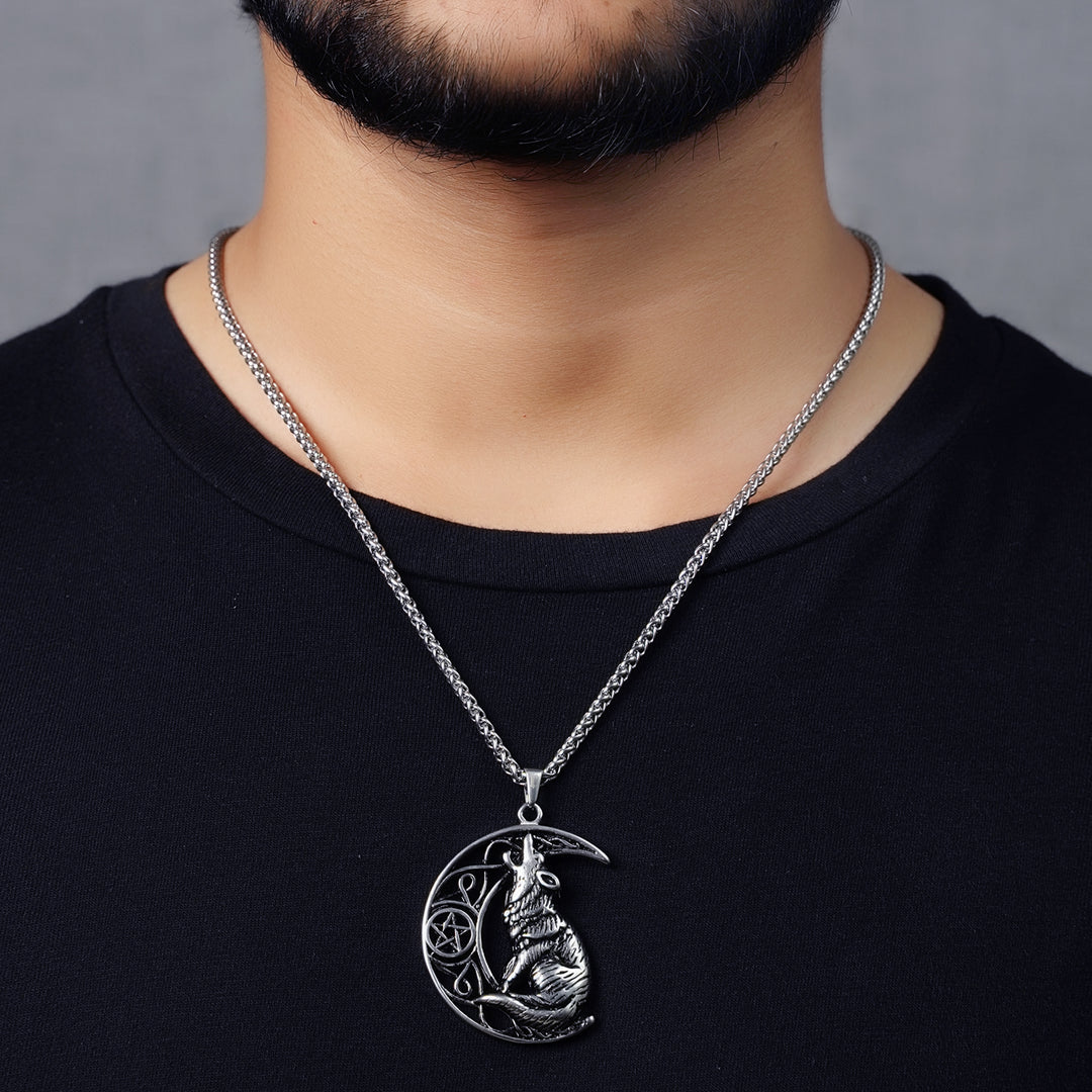 Moon Wolf Pendant (Silver)