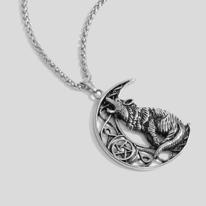 Moon Wolf Pendant (Silver)