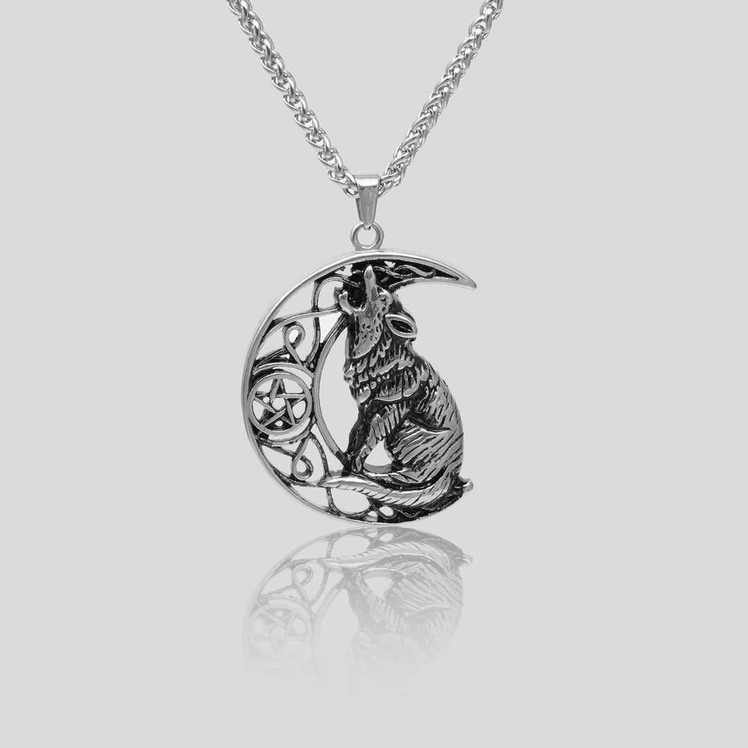 Moon Wolf Pendant (Silver)