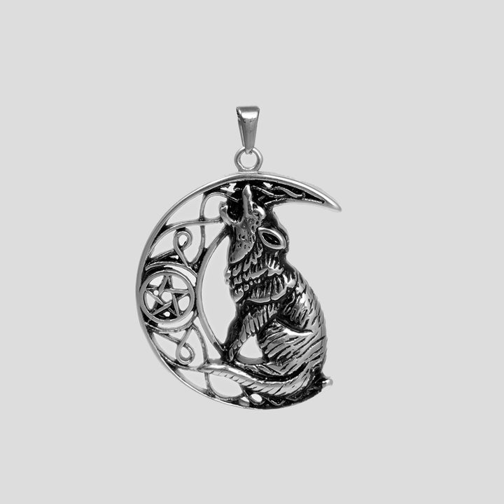 Moon Wolf Pendant (Silver)