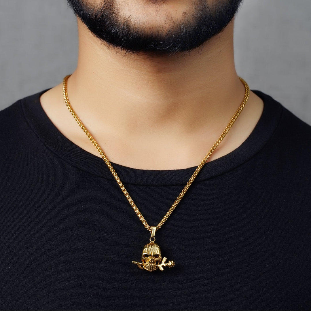 Skull & Rose Pendant (Gold)