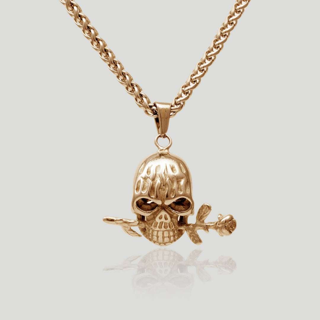 Skull & Rose Pendant (Gold)